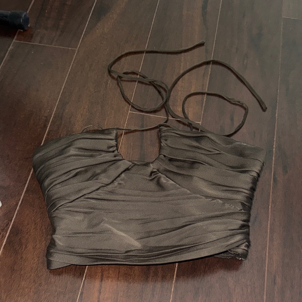 Strapless Halter Ruched Crop Top - Black